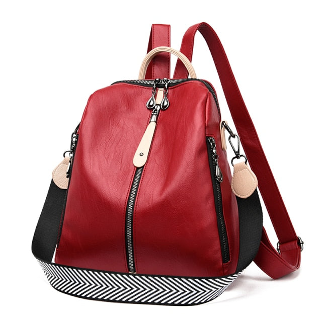 Red Women's Leather Backpack Satchel 