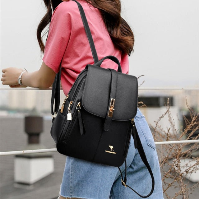 Sac à Dos Femme En Cuir PU élégant - Design 2 En 1 (dos Ou Bandoulière) - Multifonction, Résistant à L'eau - Noir