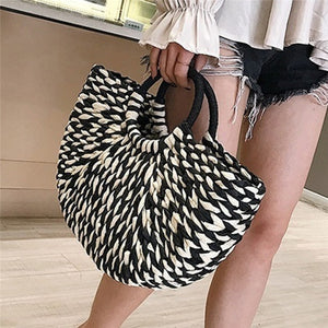 Sac Cabas en Rotin Noir & Blanc