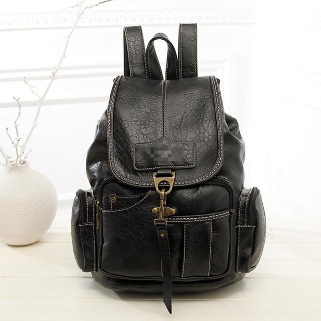 Vintage Leather Bag Backpack Black 