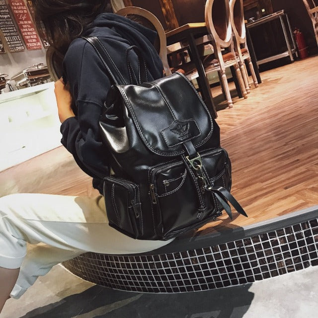 Vintage Leather Bag Backpack Black 