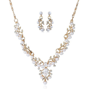 Wedding Necklace and Earring Set with Pearl Jewelry 