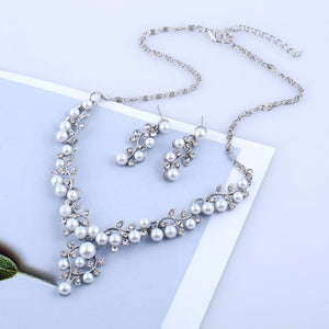 Wedding Necklace and Earring Set with Pearl Jewelry 